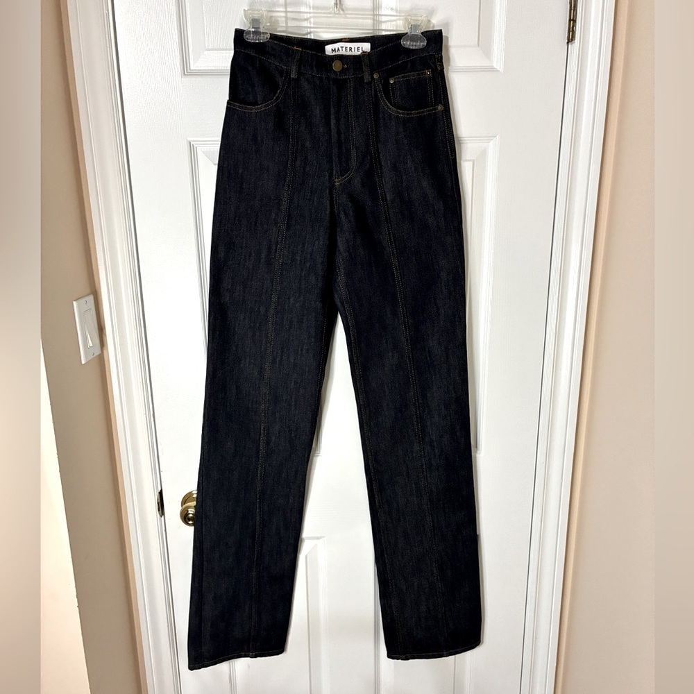 Materiel Women’s Straight High Waist Denim Pants with Bottom Functional Buttons